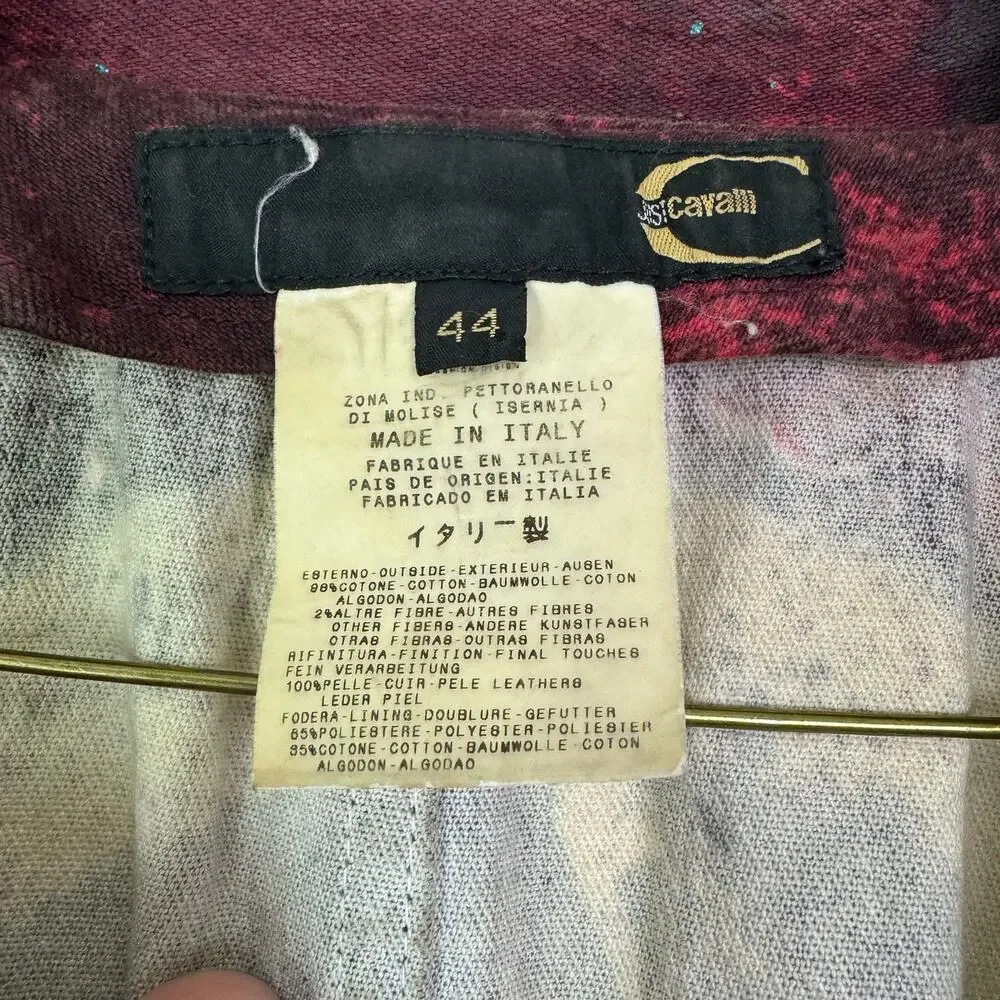 Just Cavalli by Roberto Cavalli Y2K Metallic‎ Paint Splatter Maroon Trench Coat - Picture 6 of 12